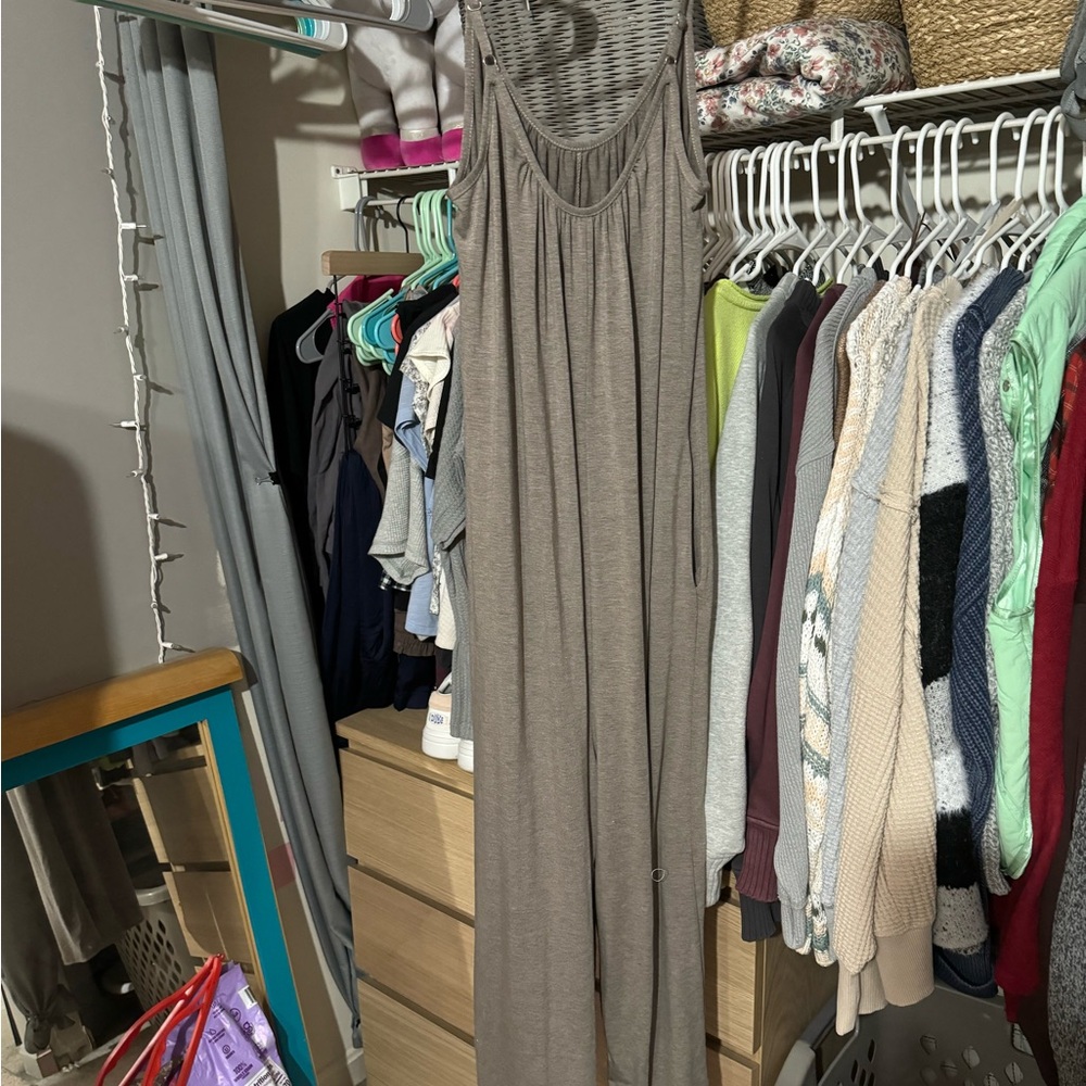 wide leg gray jumpsuit